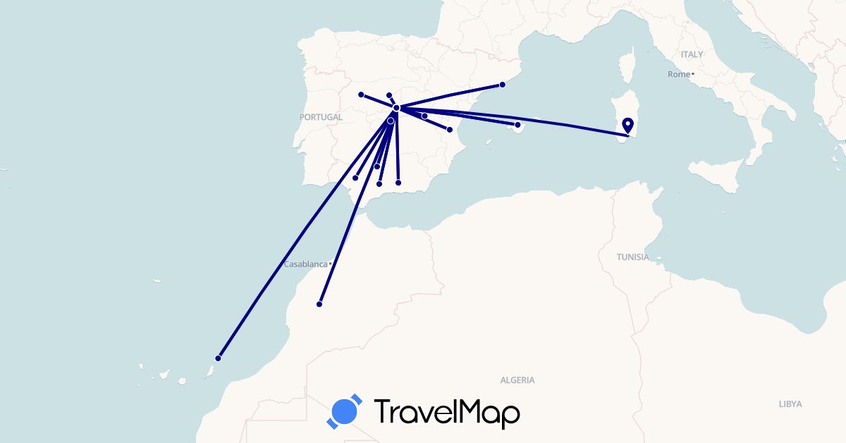 TravelMap itinerary: driving in Spain, Italy, Morocco (Africa, Europe)
